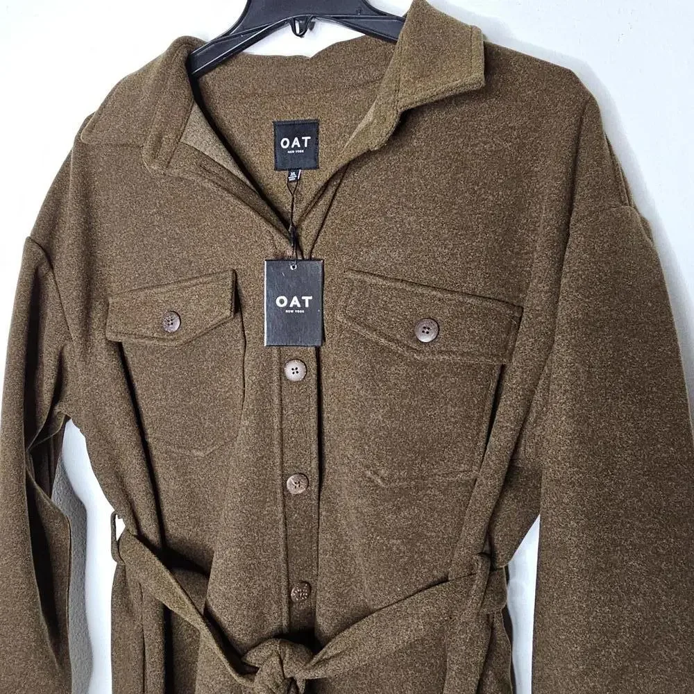 NWT OAT Women's Brown/Belted Shacket Coat Size XL